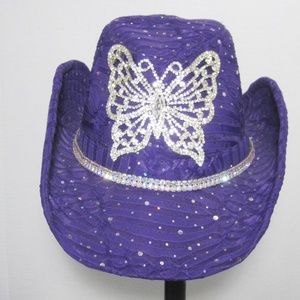 Purple  sequin  crystal  Butterfly  Cowgirl  hat